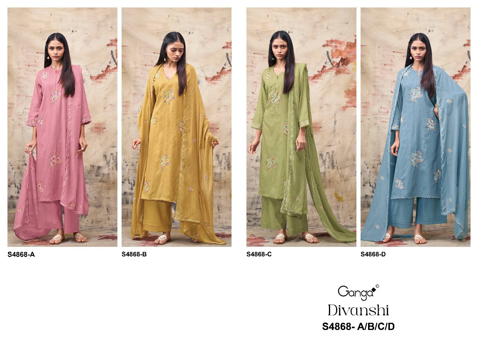 DIVANSHI 4868 Series By GANGA FASHION Stylish Beautiful Colourful PURE BEMBERG MUL Dresses At Wholesale Price